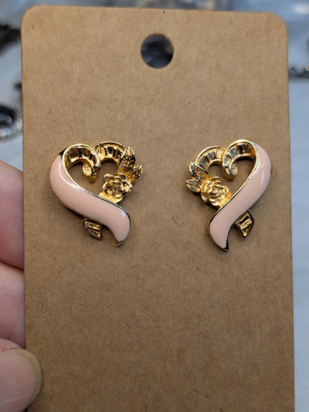 Vintage Avon Pink Ribbon Breast Cancer Awareness Earrings